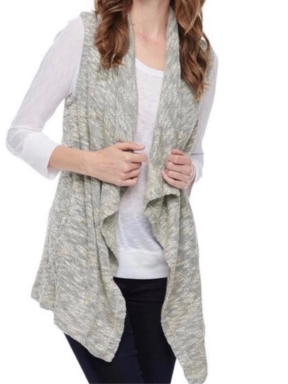 Splendid Women’s Open-Front Draped Knit Vest Cardigan - Gray